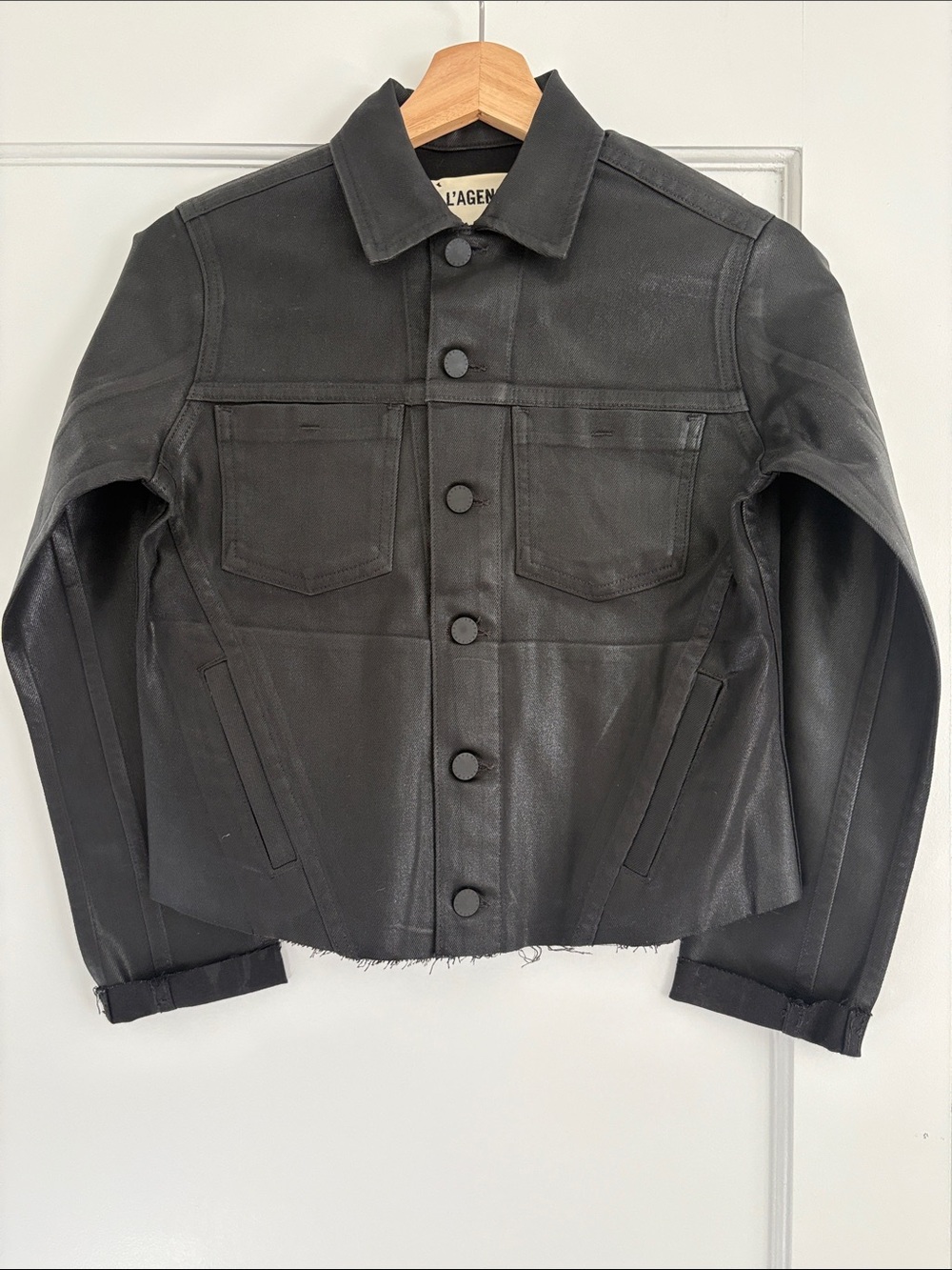 L’AGENCE Coated Denim Trucker Jacket - Black